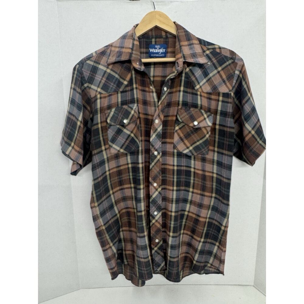 Vintage Wrangler Pearl Button Shirt Size Medium Short Sleeve